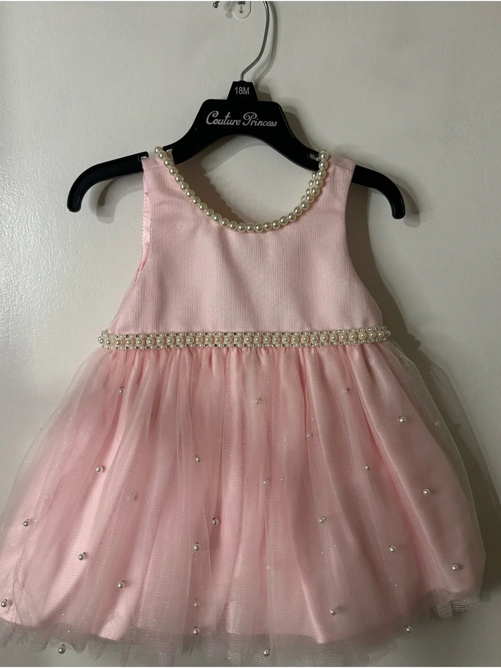 Pink Pearl-Trim Tulle Dress for Kids